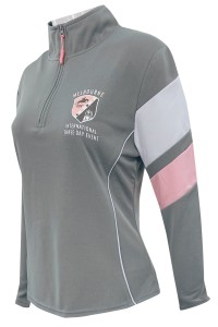 設計半胸拉鏈女賽馬訓練服   訂做女裝灰色賽馬訓練服  衫袖拼色設計  印花logo 國際邀請賽 馬術  澳洲  W225